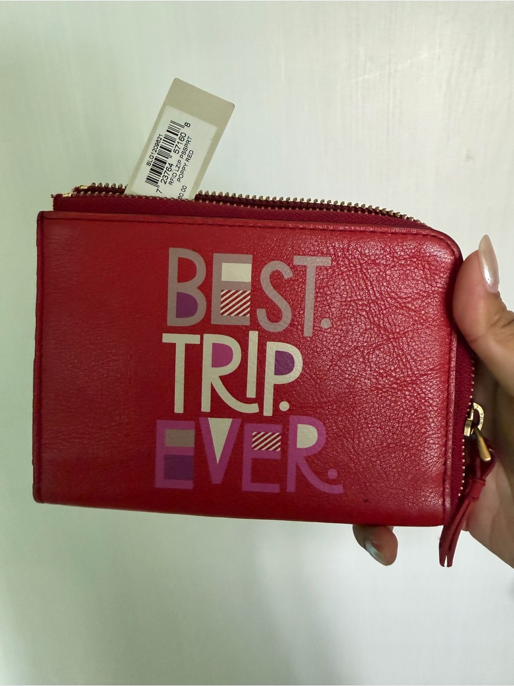 Fossil Red 'Best Trip Ever' Zip Card Wallet